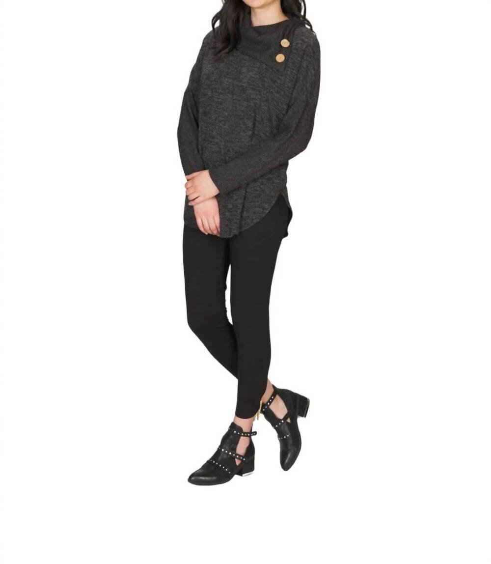NEW PAPILLON heatherd tunic with drape collar & rib sleeves in charcoal